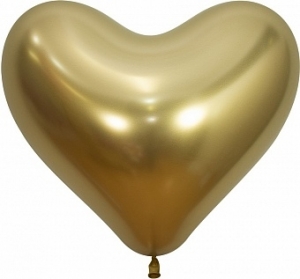 Шар Сердце 35 см Reflex, Зеркальный блеск, Золото хром