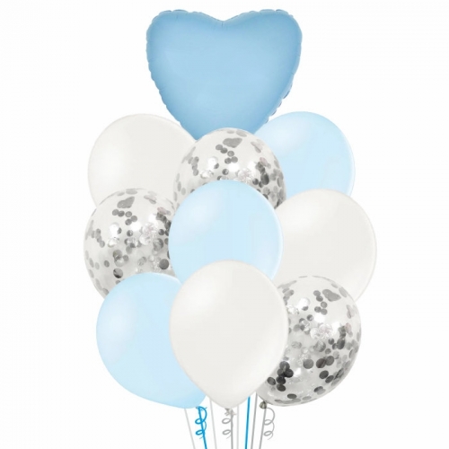 Фонтан из воздушных шаров с голубым сердцем